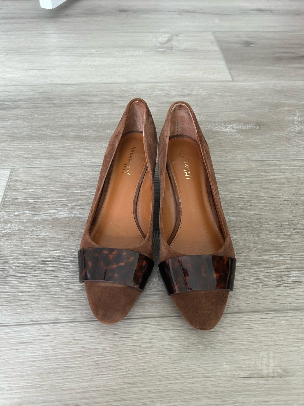 J. McLaughlin Brown Suede Flats with Tortoiseshell Accent